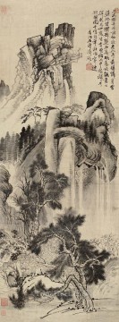 Casa Shitao en pino y conducto chino antiguo. Pinturas al óleo